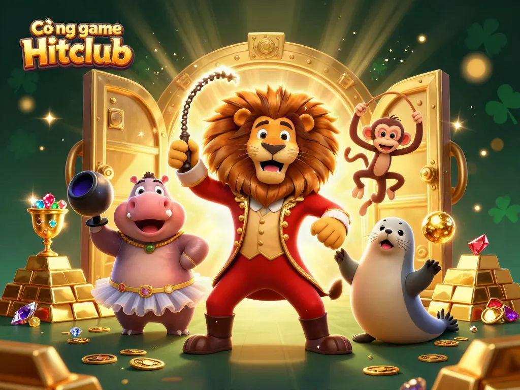 Engage in thrilling play at Cổng game Hitclub with vibrant casino characters and sparkling treasures