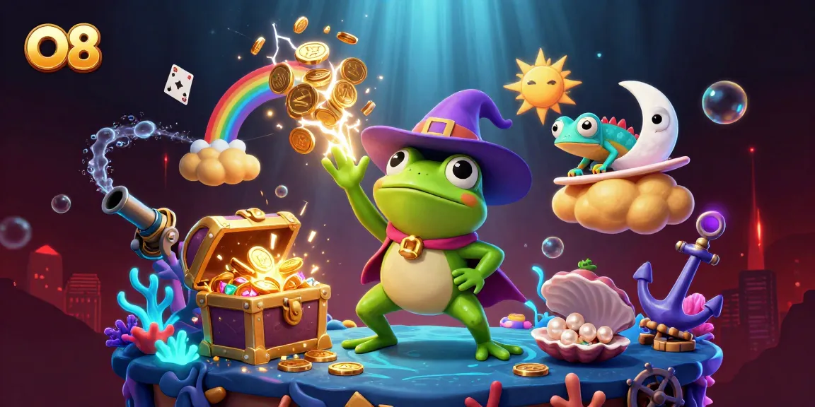 Enhance your gaming experience with O8's stunning casino adventures portrayed in a vibrant, animated scene.