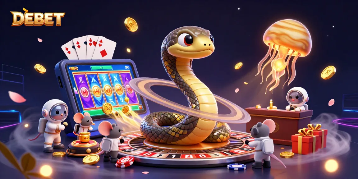 Engage in thrilling gameplay with DEBET's cosmic casino featuring vibrant space elements.