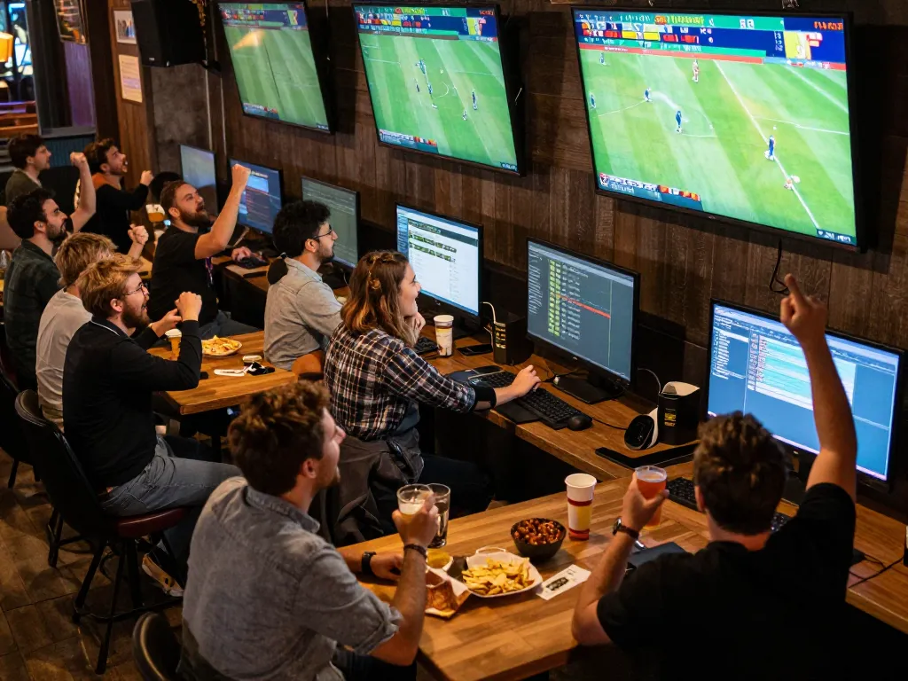 Place bets and engage with FABET LIVE sports betting in a lively sports bar atmosphere.