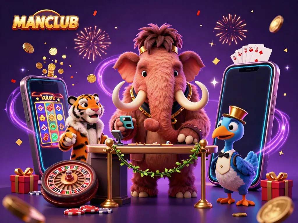 Experience the excitement at MANCLUB with vibrant characters and lively casino elements shining bright.