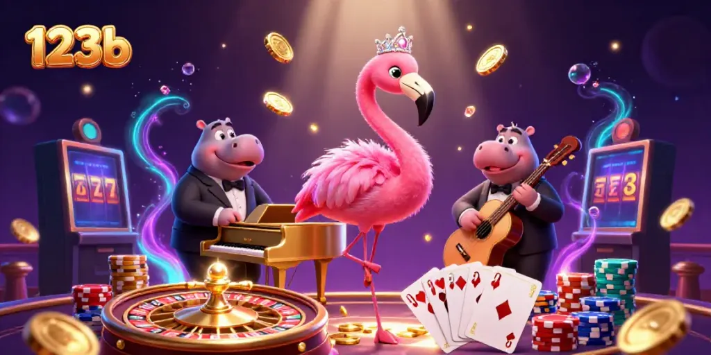 Experience the excitement of 123b with vivid gaming visuals showcasing a colorful casino scene.