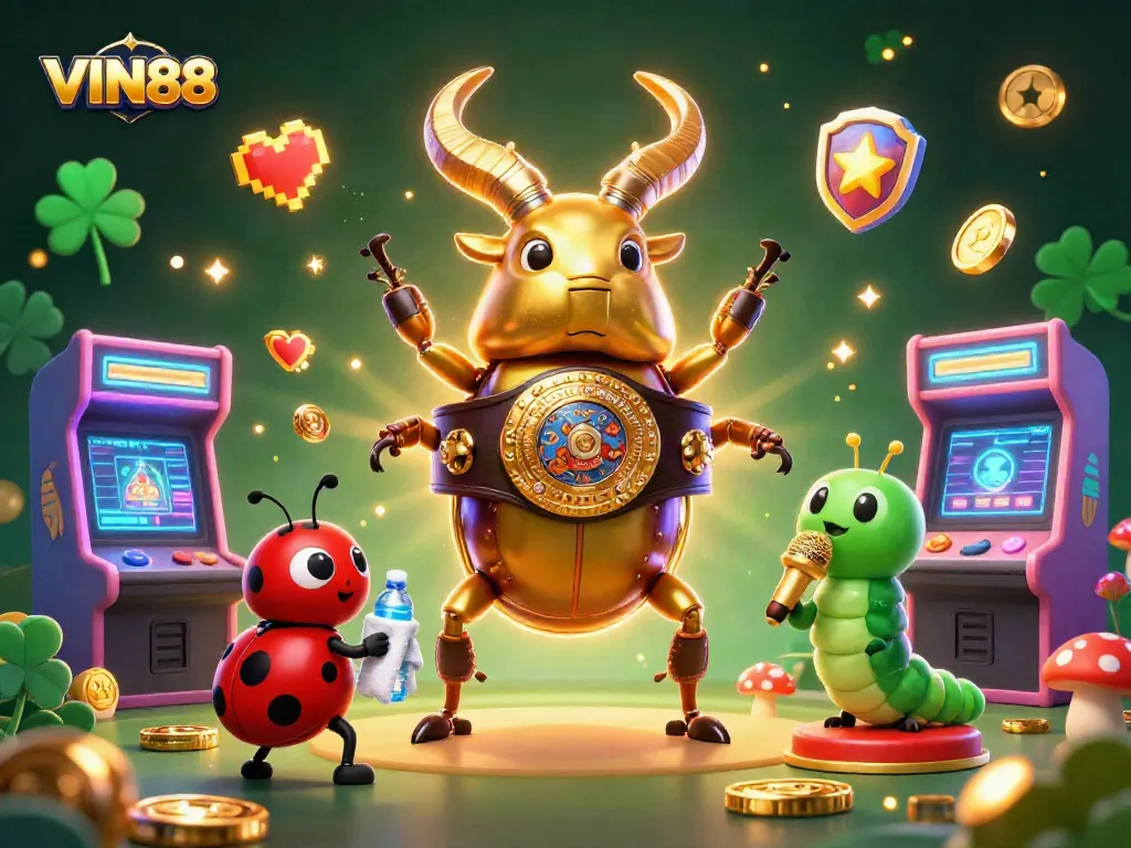 Experience the excitement of VIN88 with vibrant 3D elements illuminating the casino gaming world.