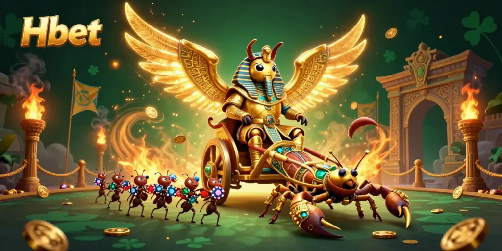 Experience the thrilling world of Hbet with enchanting golden characters and vibrant gaming elements.