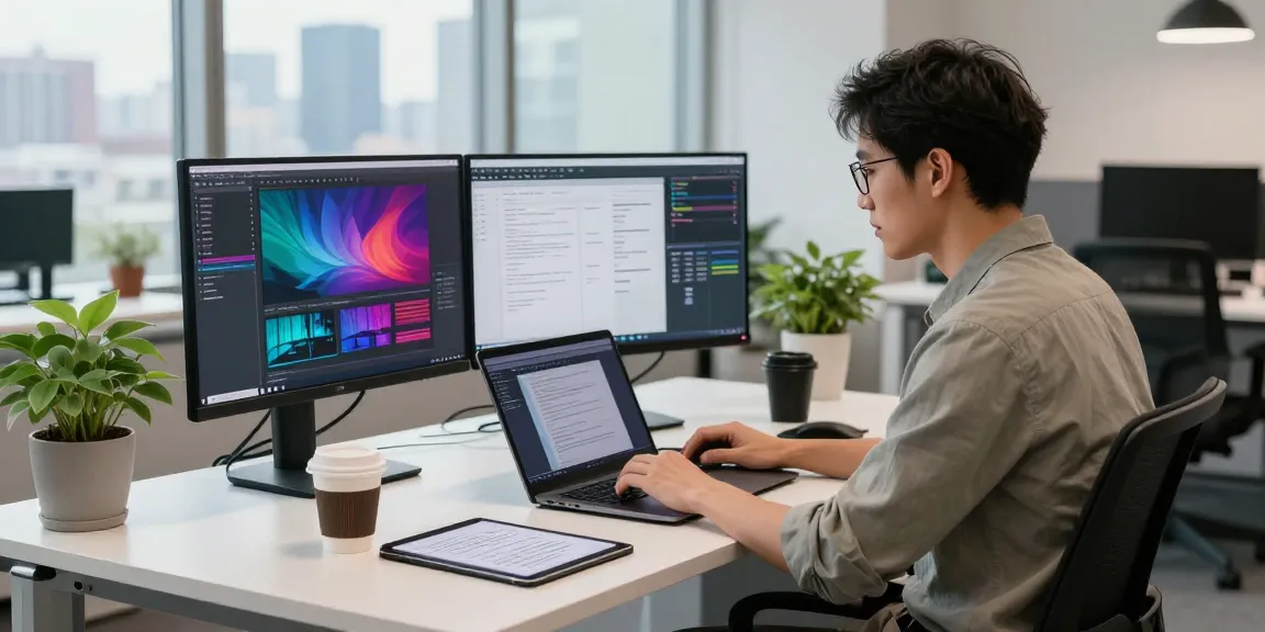 Developer building internal tools with AI in a modern office setup.