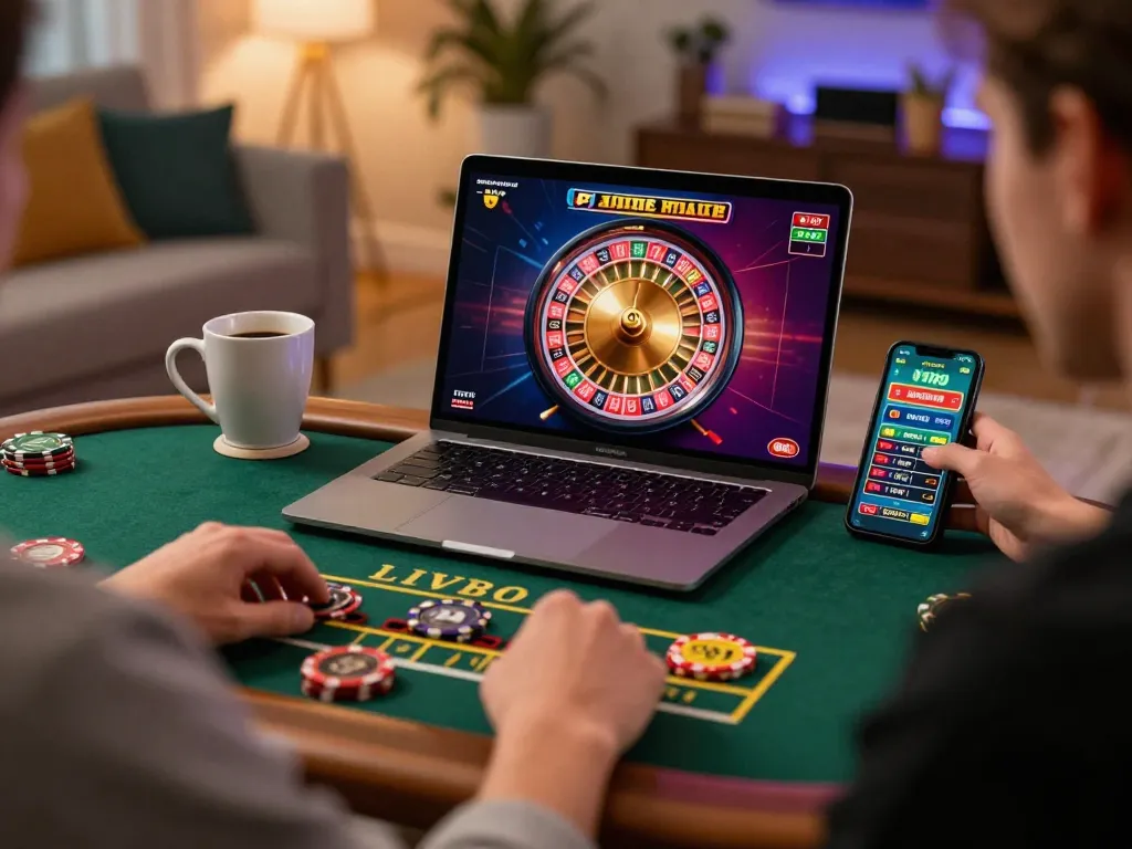 Experience thrilling gameplay at 9Bet com with live dealer roulette in a cozy gaming setup