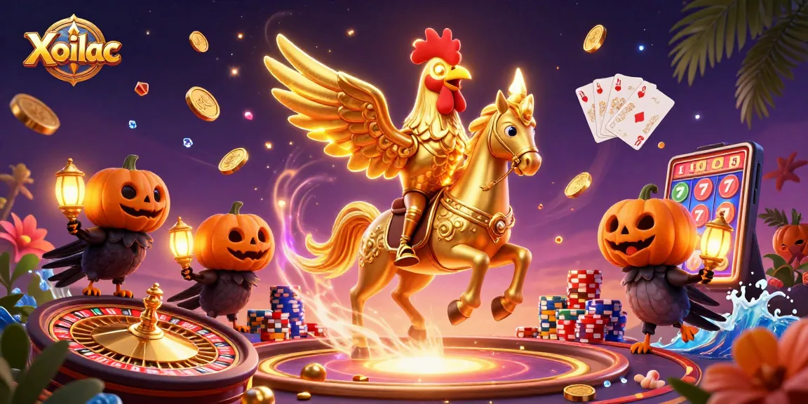 Xoilac brings the excitement of gambling to life with the golden rooster and dynamic casino scene.