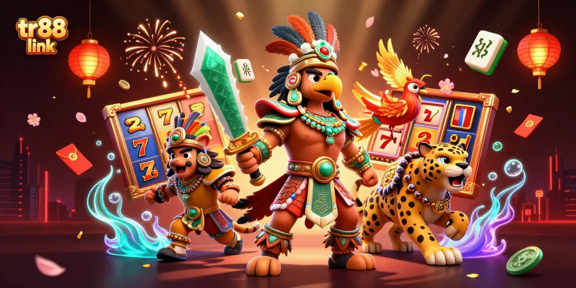 Experience the excitement of tr88 link with 3D characters and vibrant casino elements showcasing slots and jackpots.