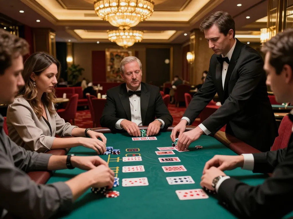Players engaged at the nhà cái mm88 blackjack table, showcasing dynamic gameplay in a luxurious setting