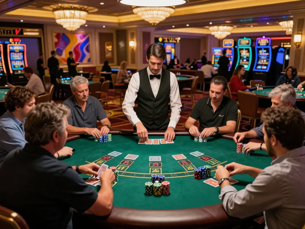 Players strategizing during a FLY888 blackjack game in a luxurious Las Vegas casino