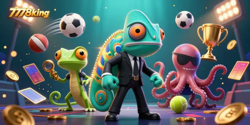 Experience thrilling adventure with 7778king's colorful casino characters in action-filled scene.