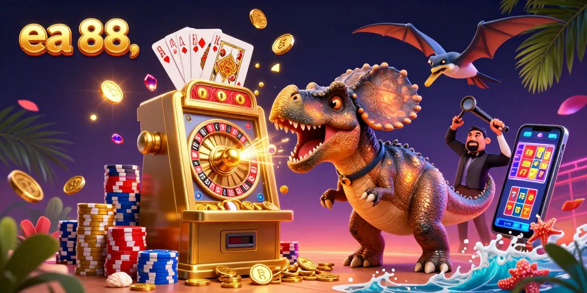 ea 88 jackpot scene showcasing a dinosaur playing slots, creating a thrilling casino atmosphere