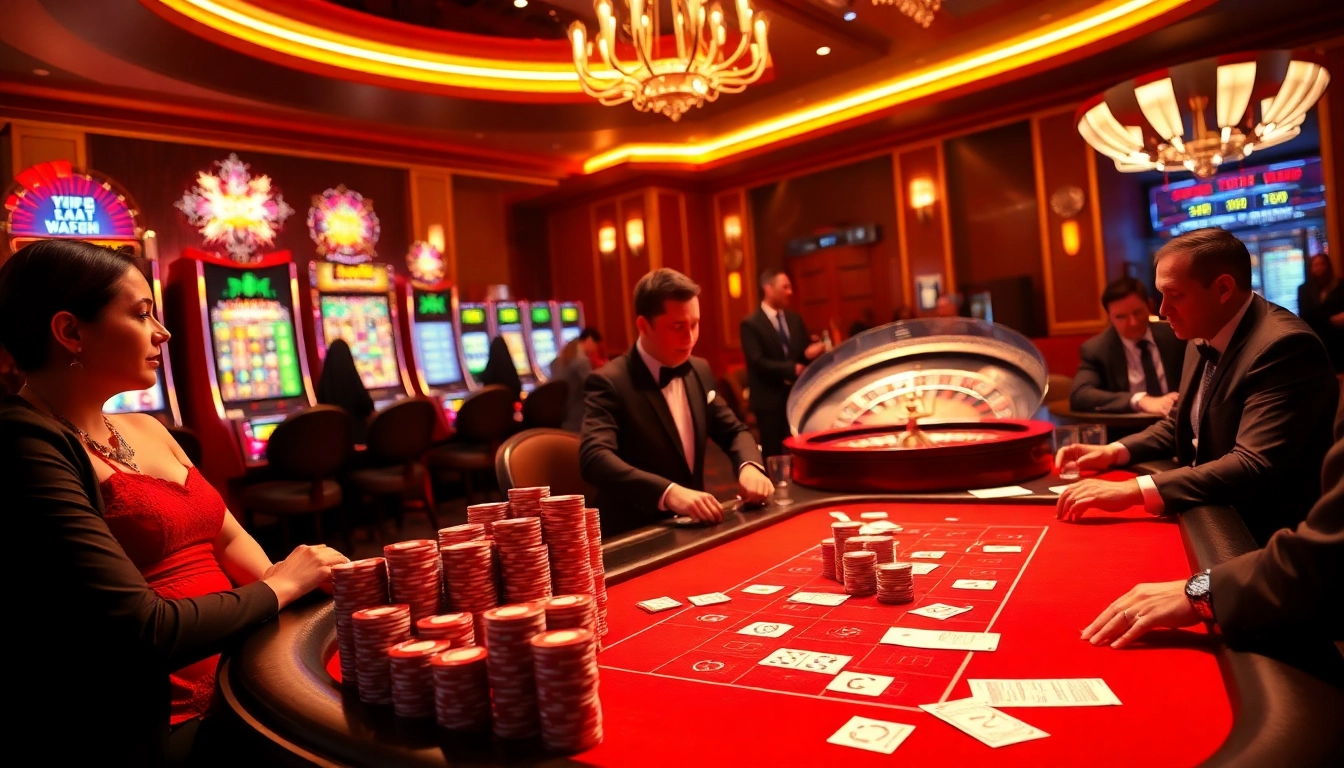 Experience thrilling casino action at vipwin with glamorous poker tables and vibrant slot machines.