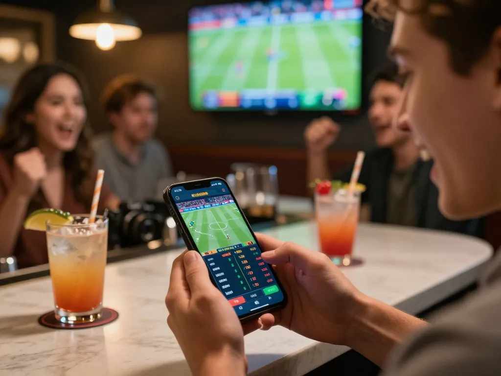 ku88it user engaged in mobile sports betting during live match, showcasing excitement and competitive spirit