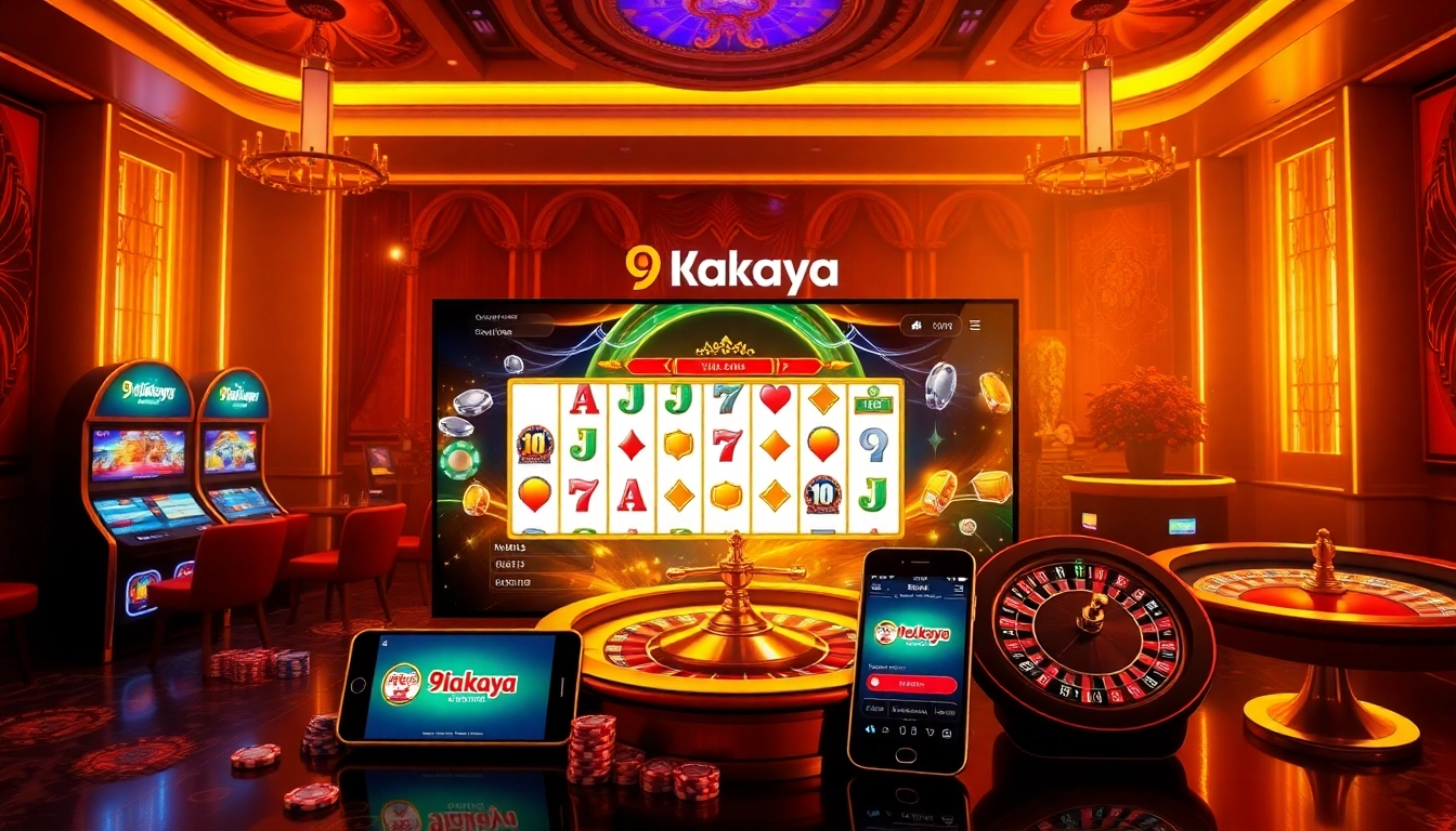 Engage with 918kaya APK gameplay on mobile devices amidst a luxurious virtual casino atmosphere.
