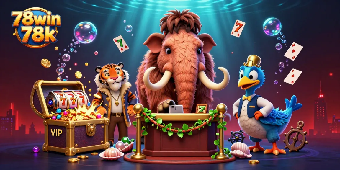 Experience the excitement of 78win 78k with a vibrant casino scene featuring a woolly mammoth bouncer.