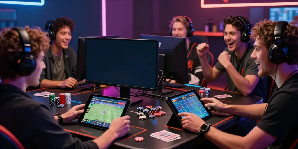 Engaged players celebrating bets and games at https://fabet.com.mx/ in a modern betting environment.