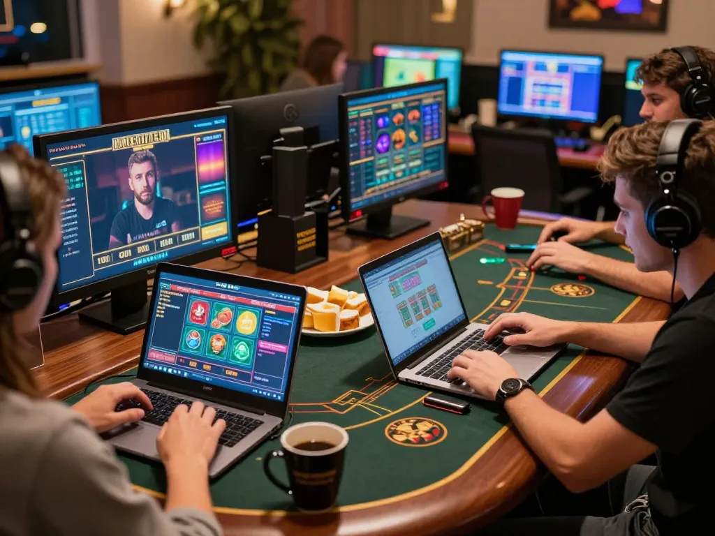 Players strategizing winning bets at red88 online casino during cozy gaming session