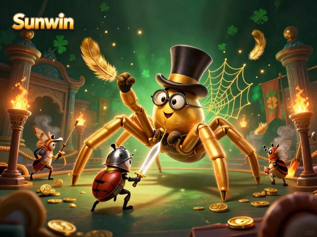Experience the excitement of Sunwin's casino world with a vibrant 3D scene featuring unique characters and a dynamic backdrop.