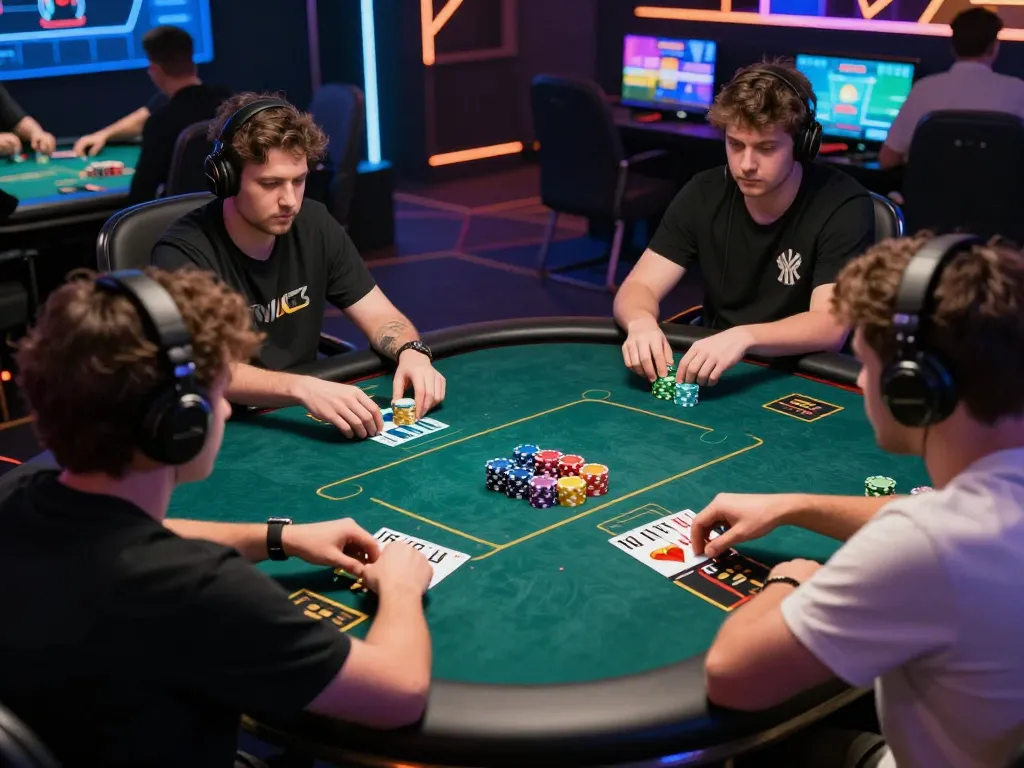 MAY88 players engaged in a high-stakes online poker game showcasing strategic gameplay and competitive atmosphere.
