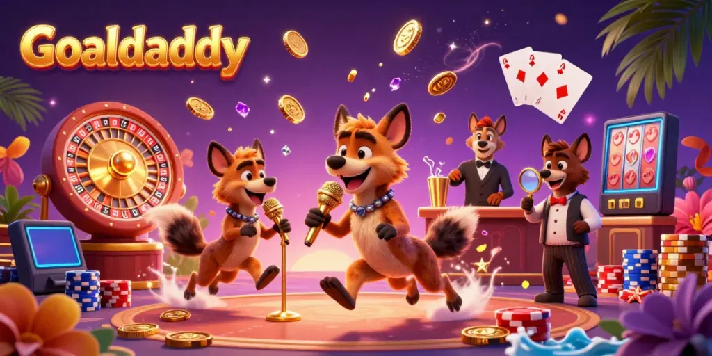 Experience the vibrant comedy casino atmosphere at Goaldaddy, featuring hyenas and dynamic game elements.