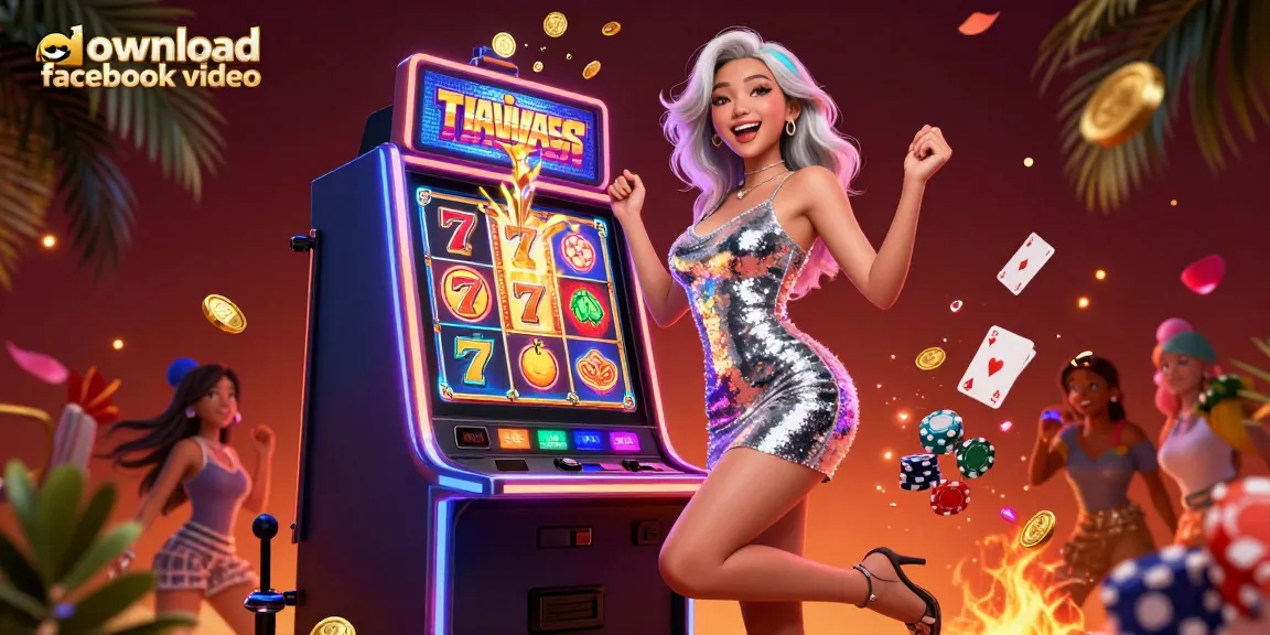 Experience the excitement of downloading Facebook videos with a vibrant casino-inspired illustration.