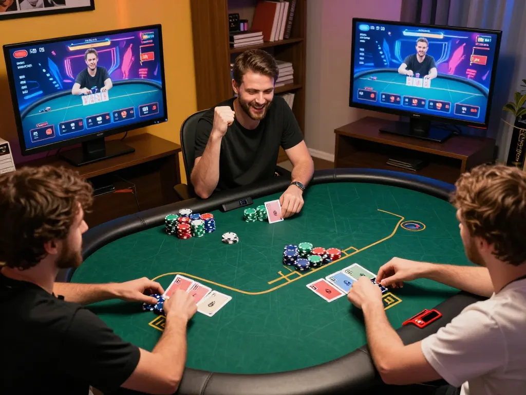 Players showcasing strategic poker moves on ku88 app during an intense online tournament.
