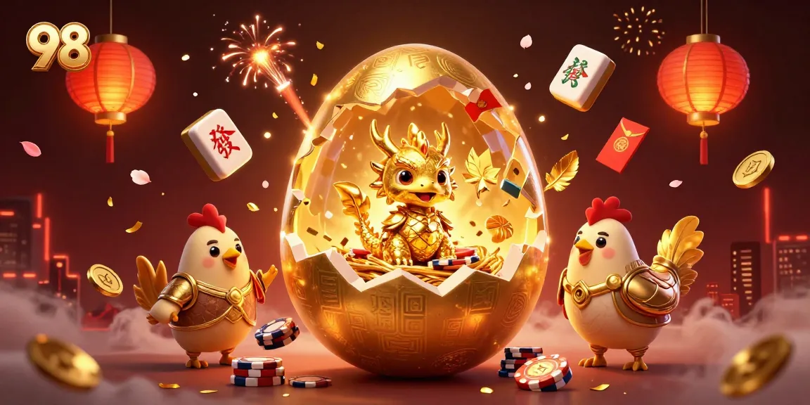 Win big at 98 by discovering golden dragons, poker chips, and festive casino elements.
