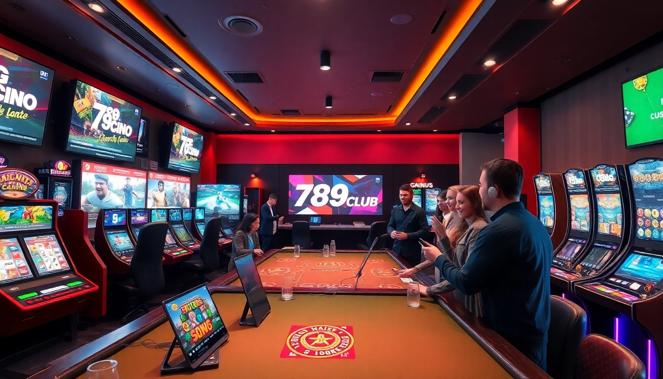 A dynamic view of 789club's online gaming platform with various casino games and enthusiastic players.
