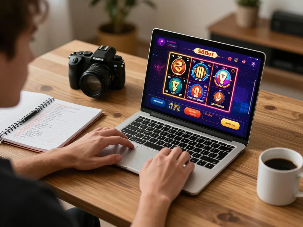 Player using S8Bet on laptop, engaging with online casino games in a cozy home setting