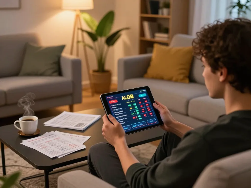 Player engages in online betting on ALO8, showcasing interactive tablet gaming experience.