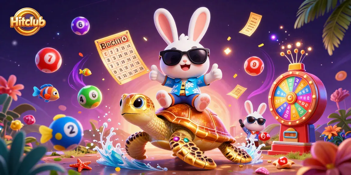 Spin the Hitclub lottery with a vibrant 3D illustration showcasing exciting game elements.