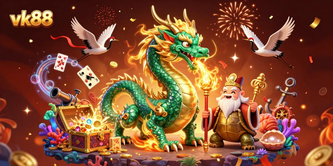 Win big at vk88 with an exciting 3D casino adventure featuring a jade dragon and lucky elements!