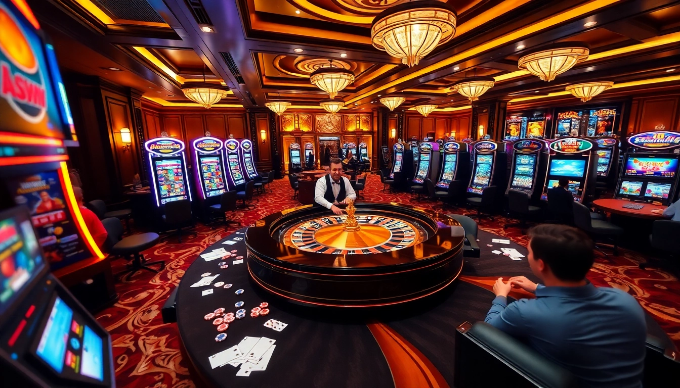 Experience the thrilling ambiance of Sunwin with vibrant roulette tables and casino excitement.