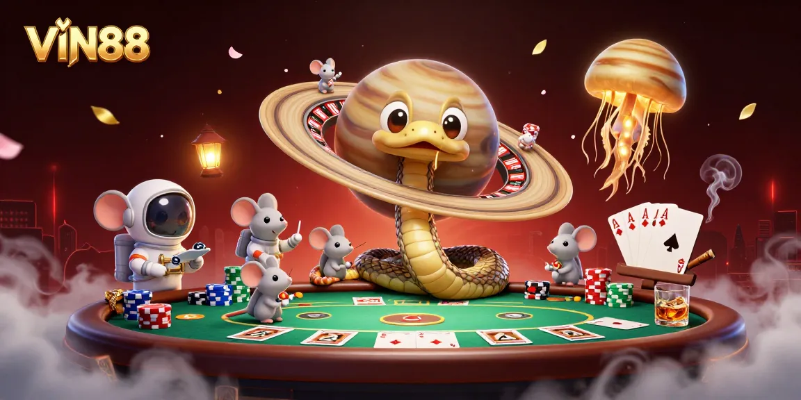 Experience thrilling games at VIN88 with dynamic cosmic casino vibes and engaging characters.