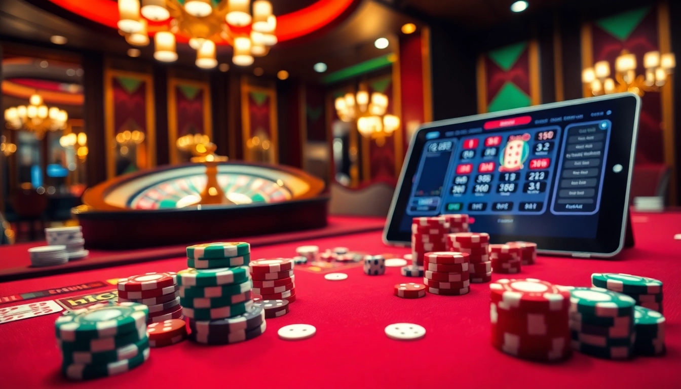 Experience thrilling gameplay at nhà cái okfun with a vibrant casino gaming table and colorful chips.