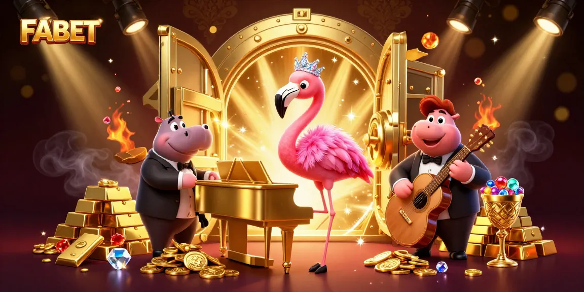Join FABET's thrilling casino atmosphere with dynamic characters in a lush 3D illustration.