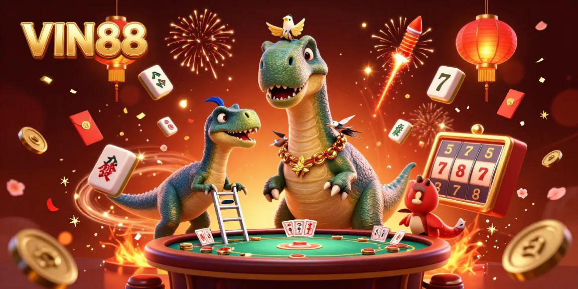 Engage with VIN88's thrilling atmosphere through this vibrant online casino illustration, showcasing dynamic gaming elements.