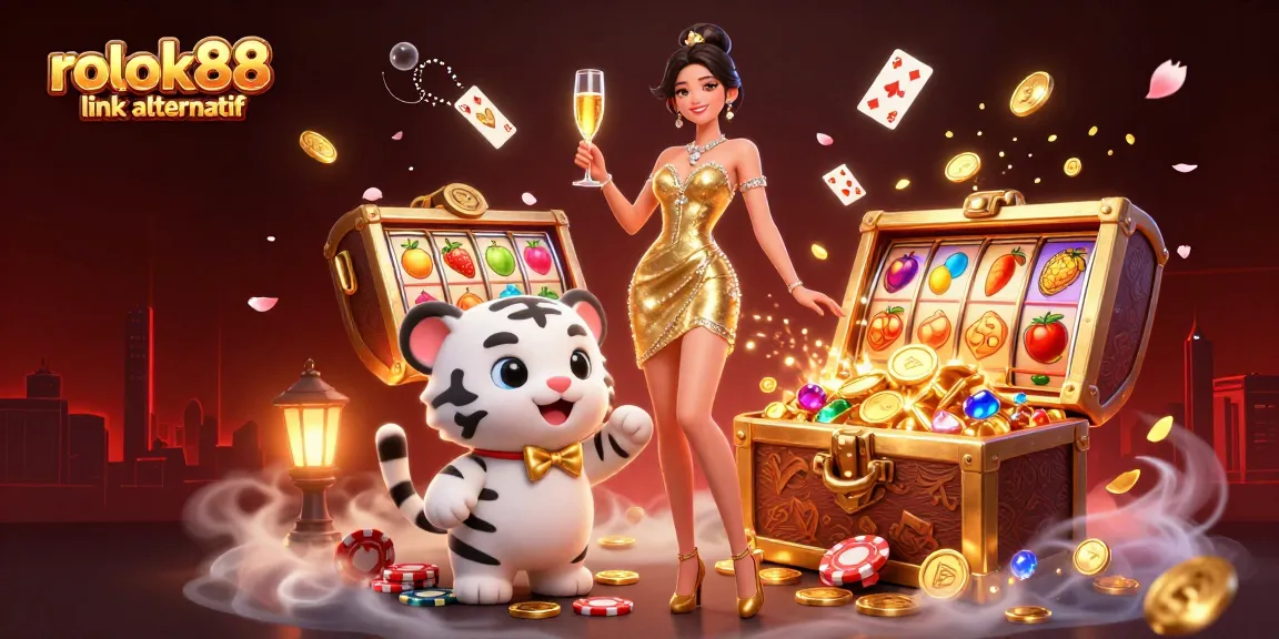 Play slots with rokok88 link alternatif while surrounded by golden coins and exciting gaming elements.