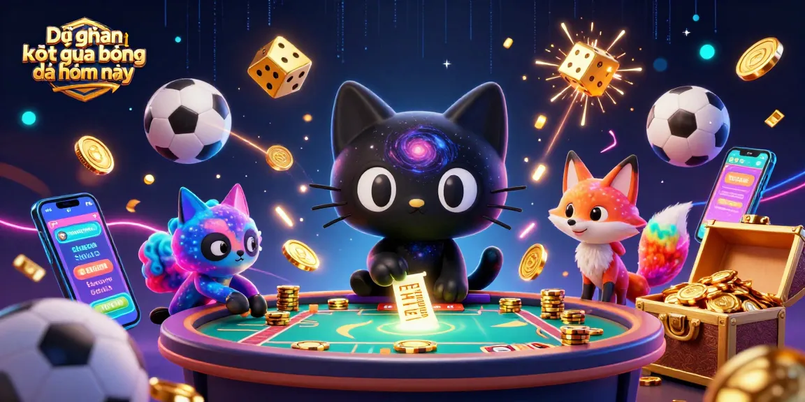 Dự đoán kết quả bóng đá hôm nay features a cosmic illustration with a black hole cat at a sports betting table.