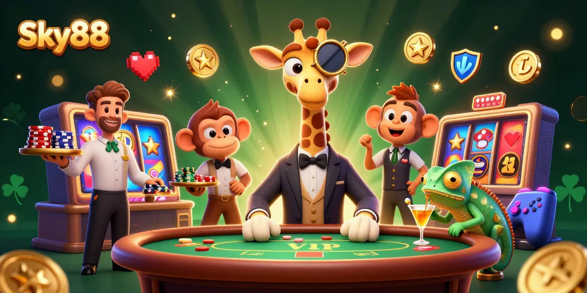 Sky88 offers an exciting gambling experience with diverse slot machines and vibrant characters.