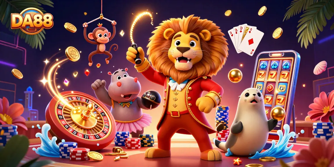 Engage in thrilling games at DA88, featuring dynamic casino characters, sparkling gems, and exciting gameplay elements.