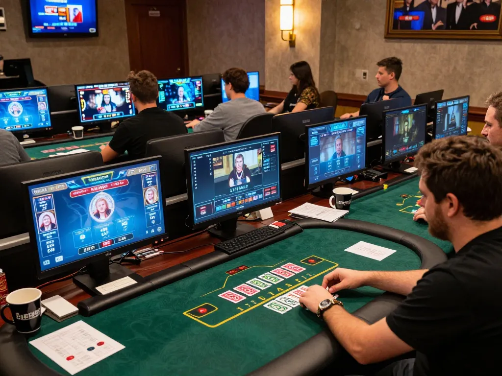 X88 online casino players enjoying live dealer games in a modern home setup with strategic notes.