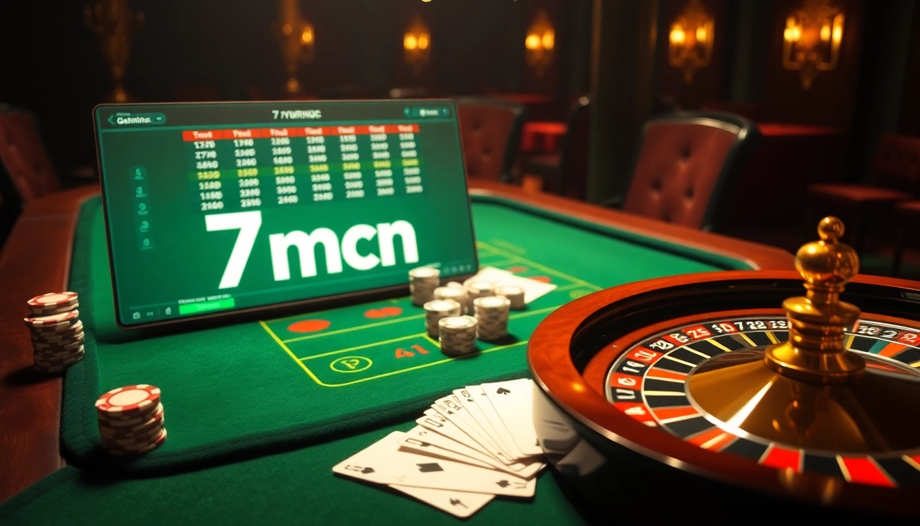 Experience the thrill of 7mcn casino gaming with vibrant tables, cards, and chips.