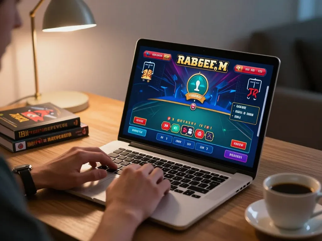 Lode88vi player strategizing in an online blackjack game at home, focused on laptop.