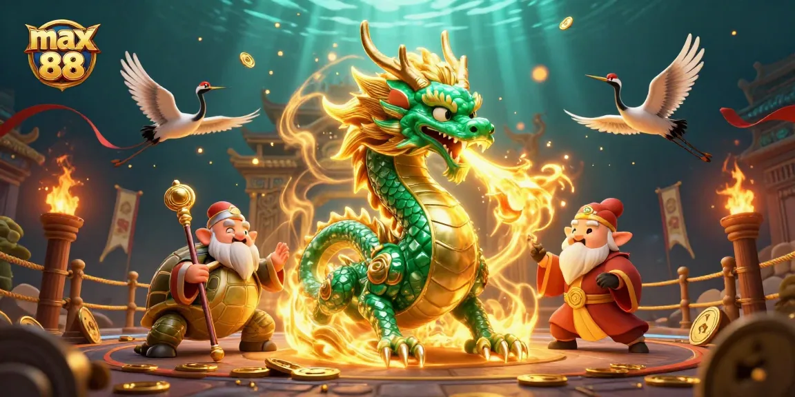 Experience the thrilling max 88 gaming world with a jade dragon and lucky cranes in action.