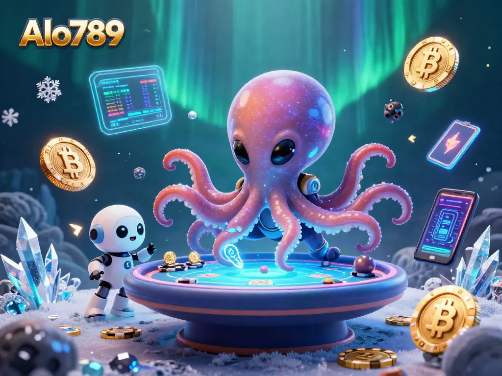 Engage in thrilling poker games with Alo789's galactic setup featuring vibrant elements and neon coins.