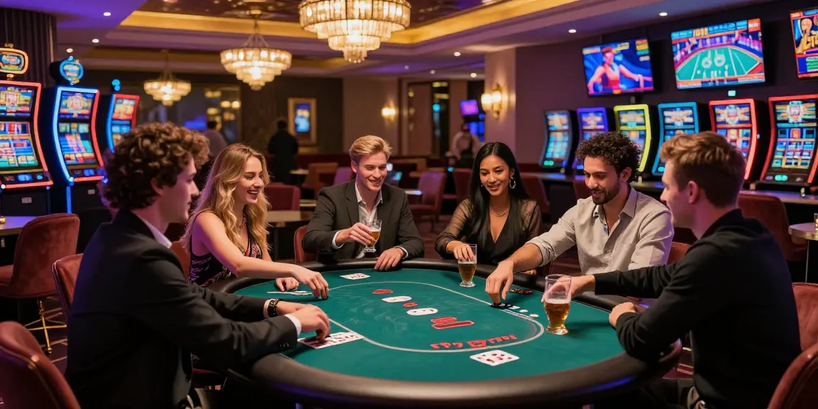 Experience the vibrant atmosphere of gambling at https://ko66vn.site/ with friends celebrating wins in a luxurious casino setting.