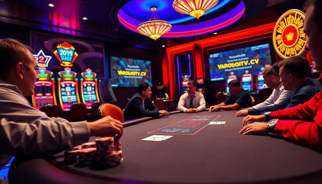 Engaging scene at a poker table with players emphasizing the thrill of https://vaoluoitv.cv/ and gambling excitement.