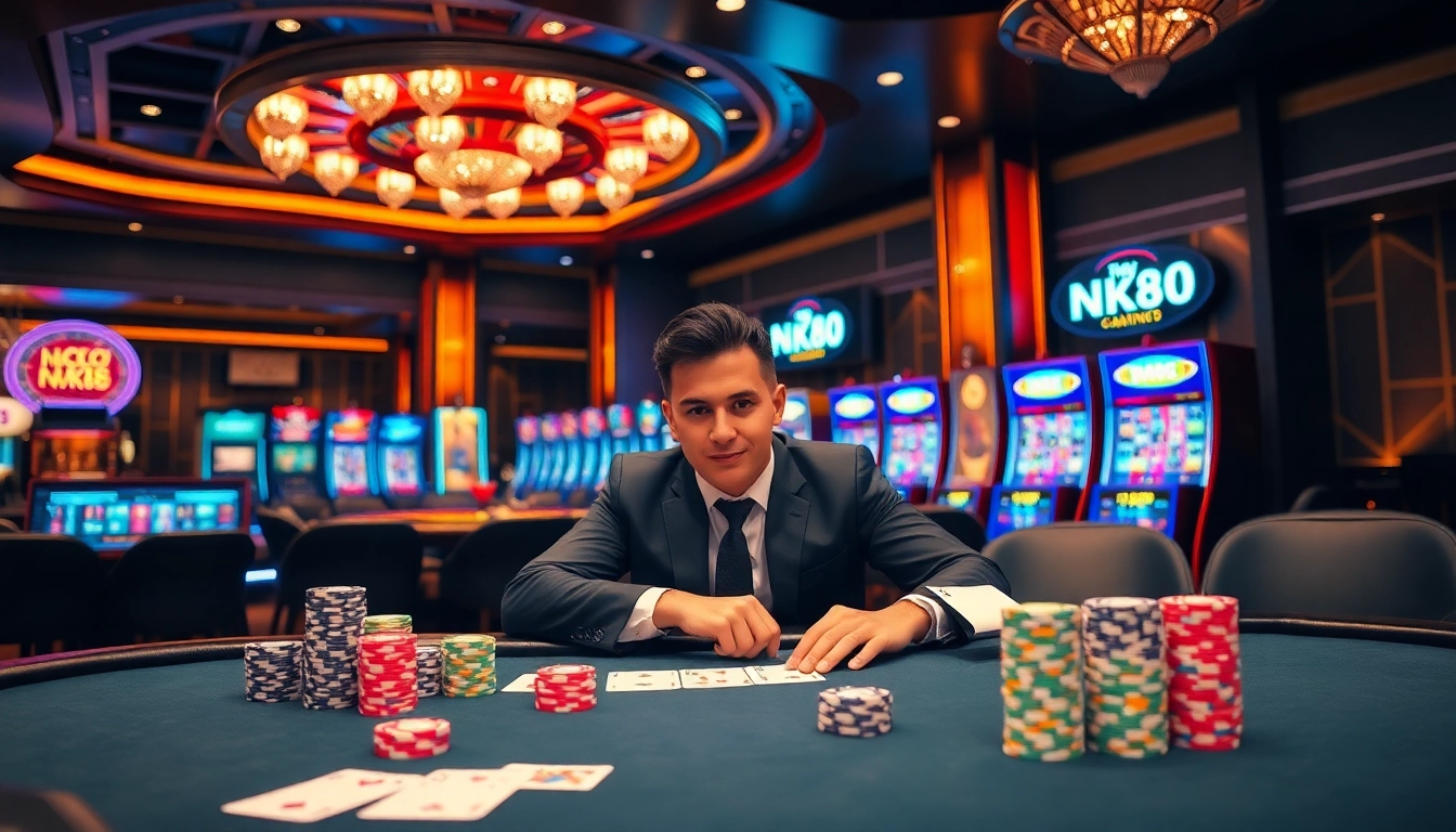 Experience thrilling gameplay at NK88 casino with vibrant poker tables and exciting slot machines.